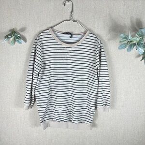 Doe and Rae > Crew Neck Striped Quarter Sleeve Sweatshirt Small
